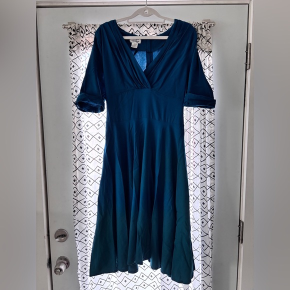 Unique Vintage Delores swing midi dress dark teal size large - Picture 7 of 8